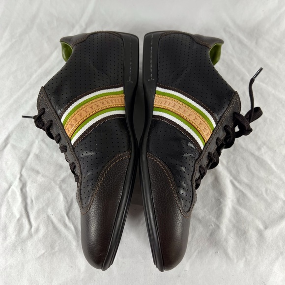 LOUIS VUITTON Brown Perforated Leather Striped Monogram Sneakers 7UK 8US - Picture 8 of 17